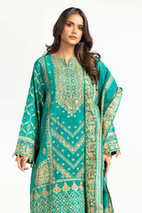 3PC paper-cotton Lacquer Printed Hand Embellished Suit IUSTKSD-834