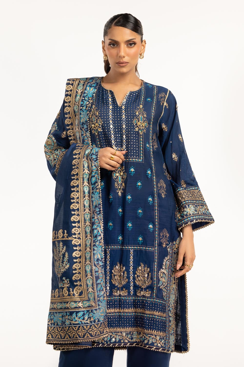 3PC paper-cotton Lacquer Printed Suit