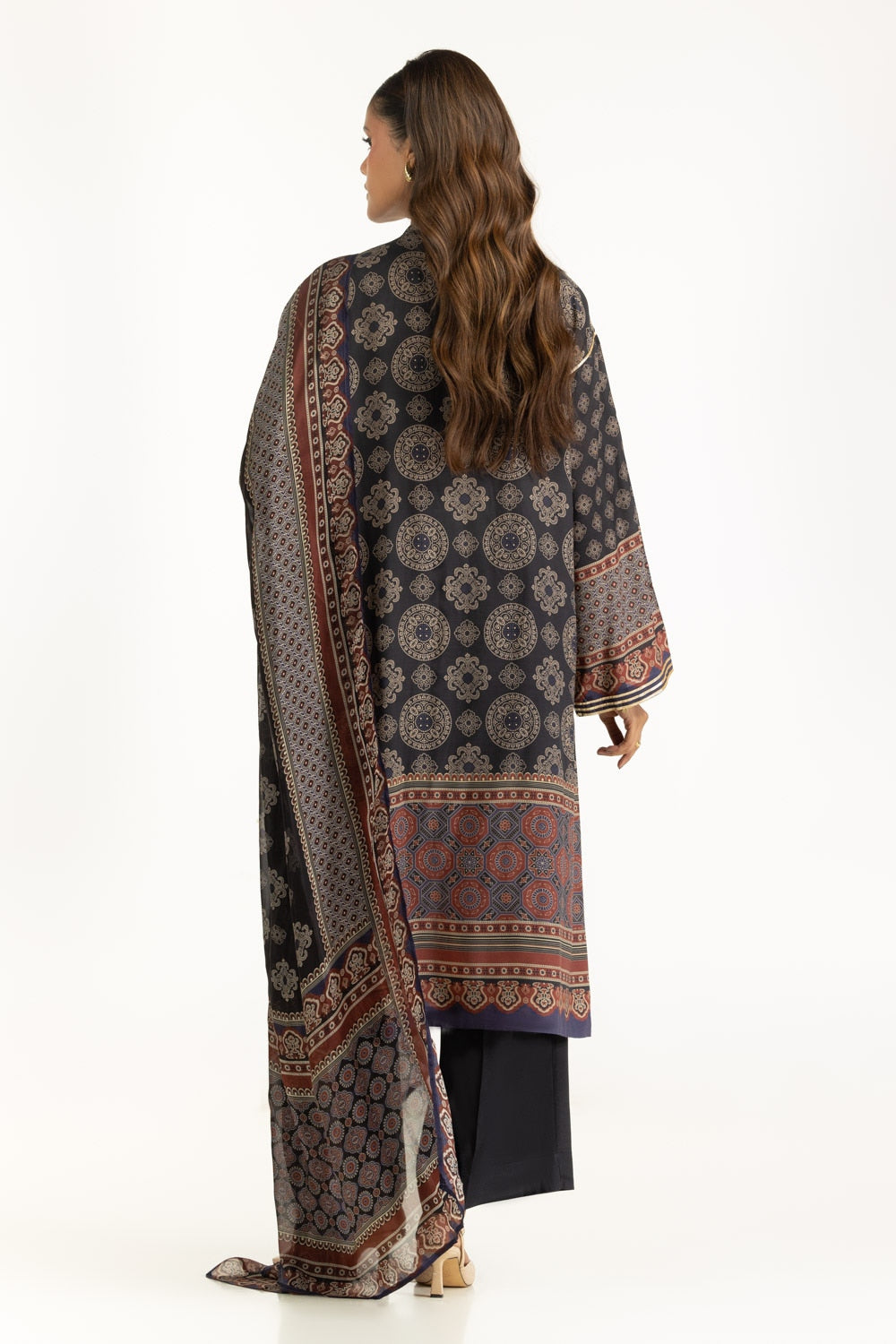 3PC Printed Rawsilk Embroidered Suit