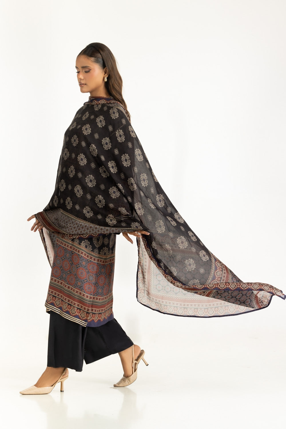 3PC Printed Rawsilk Embroidered Suit