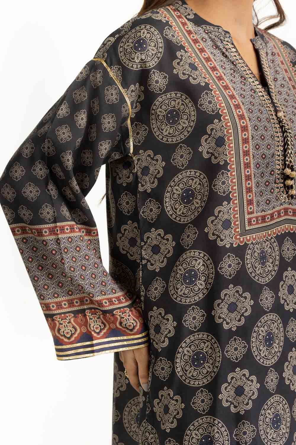 3PC Printed Rawsilk Embroidered Suit