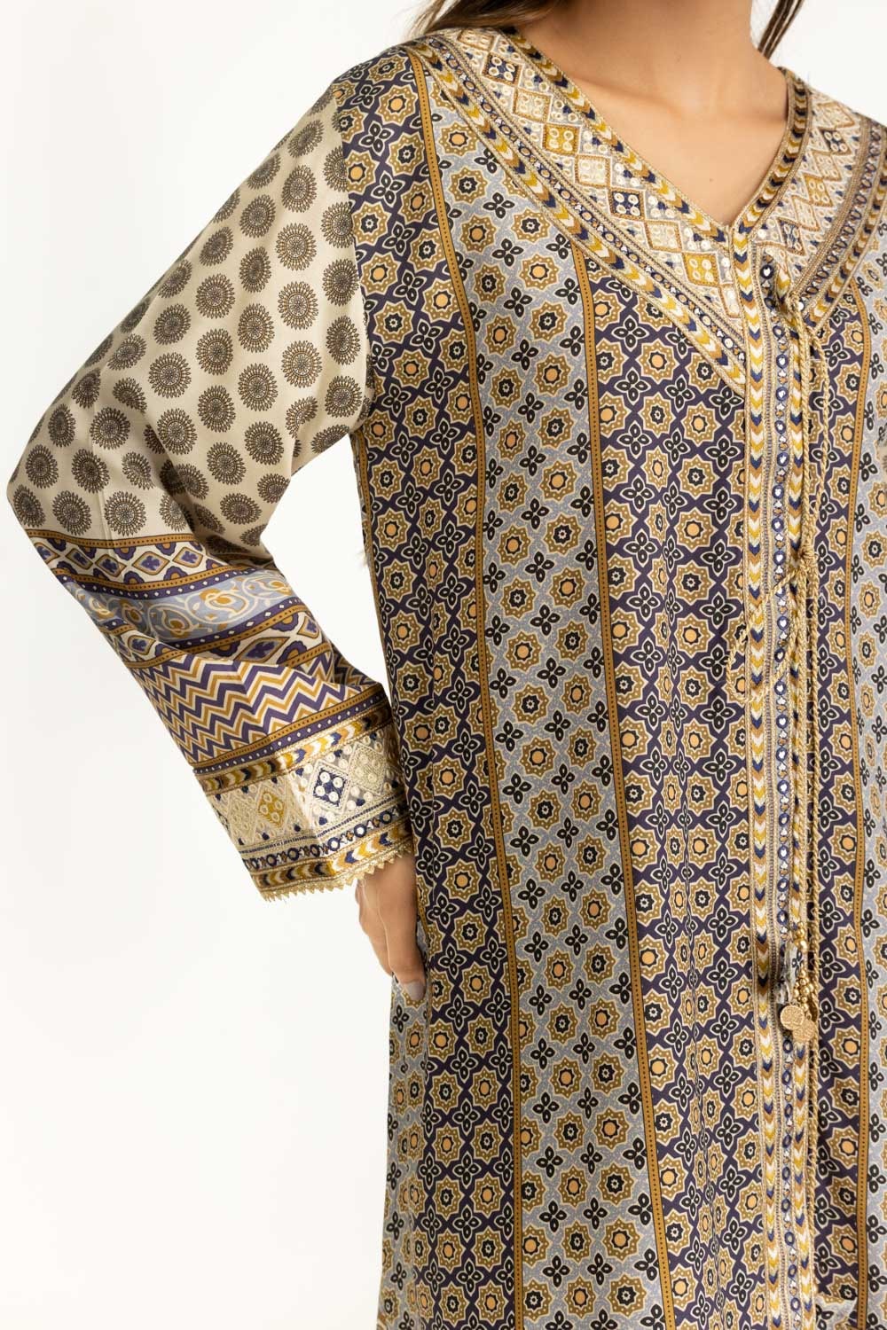 3PC Printed Rawsilk Embroidered Suit IUSTKSD-1088