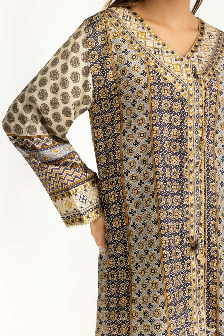 3PC Printed Rawsilk Embroidered Suit