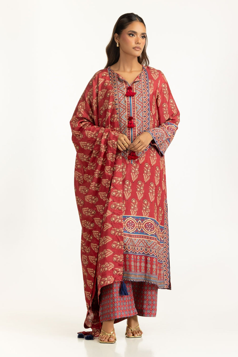 3PC Printed Rawsilk Suit