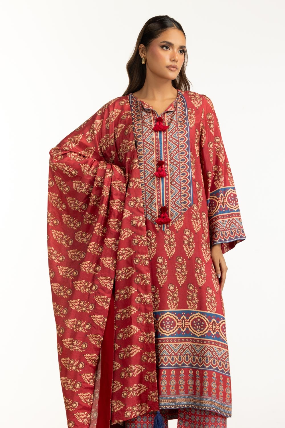 3PC Printed Rawsilk Suit IUSTKSD-1032