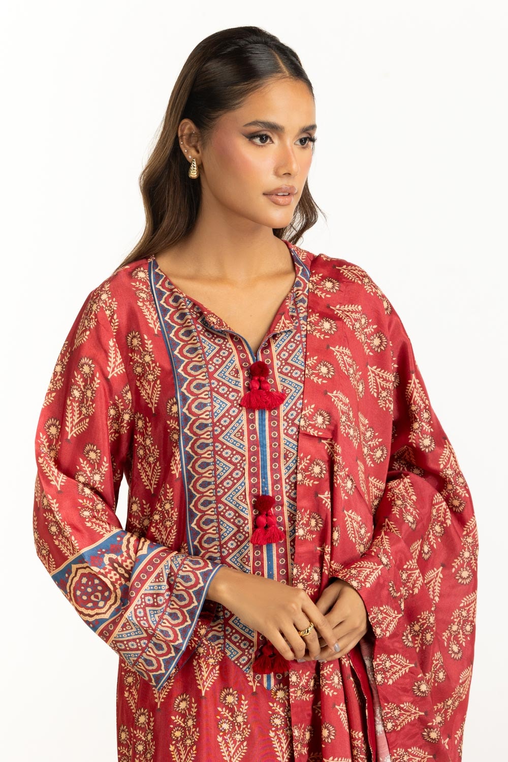 3PC Printed Rawsilk Suit IUSTKSD-1032
