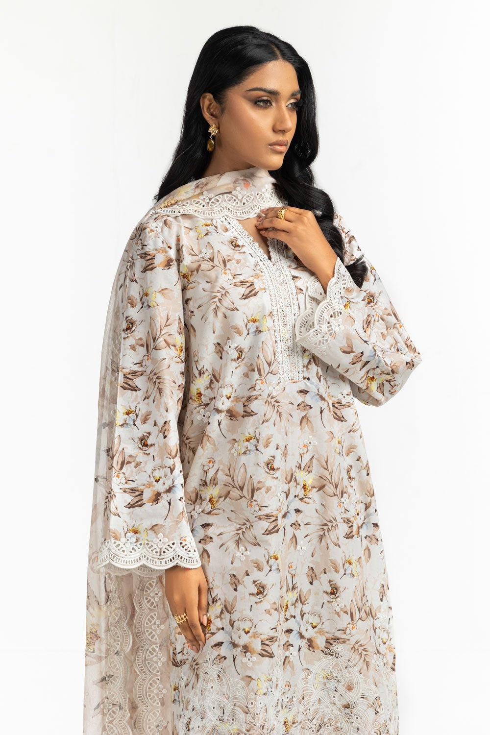 3PC Printed Suit with Embroidered IUSTKSD-616