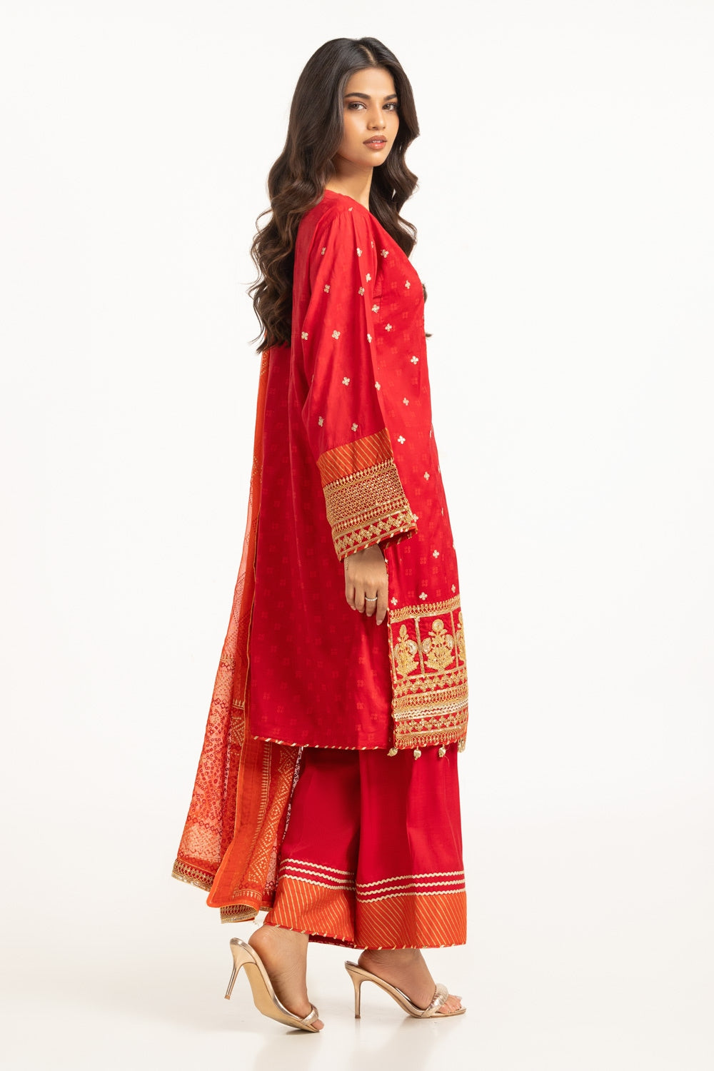 3PC raw-silk Embroidered Suit IUSTKSD-738