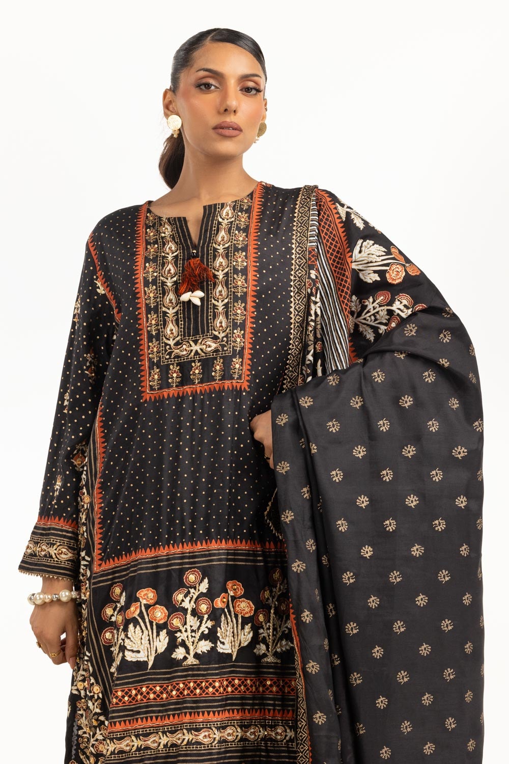 3PC raw-silk Lacquer Printed Hand Embellished Suit  IUSTKSD-785