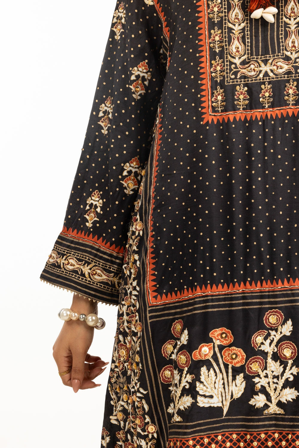 3PC raw-silk Lacquer Printed Hand Embellished Suit  IUSTKSD-785