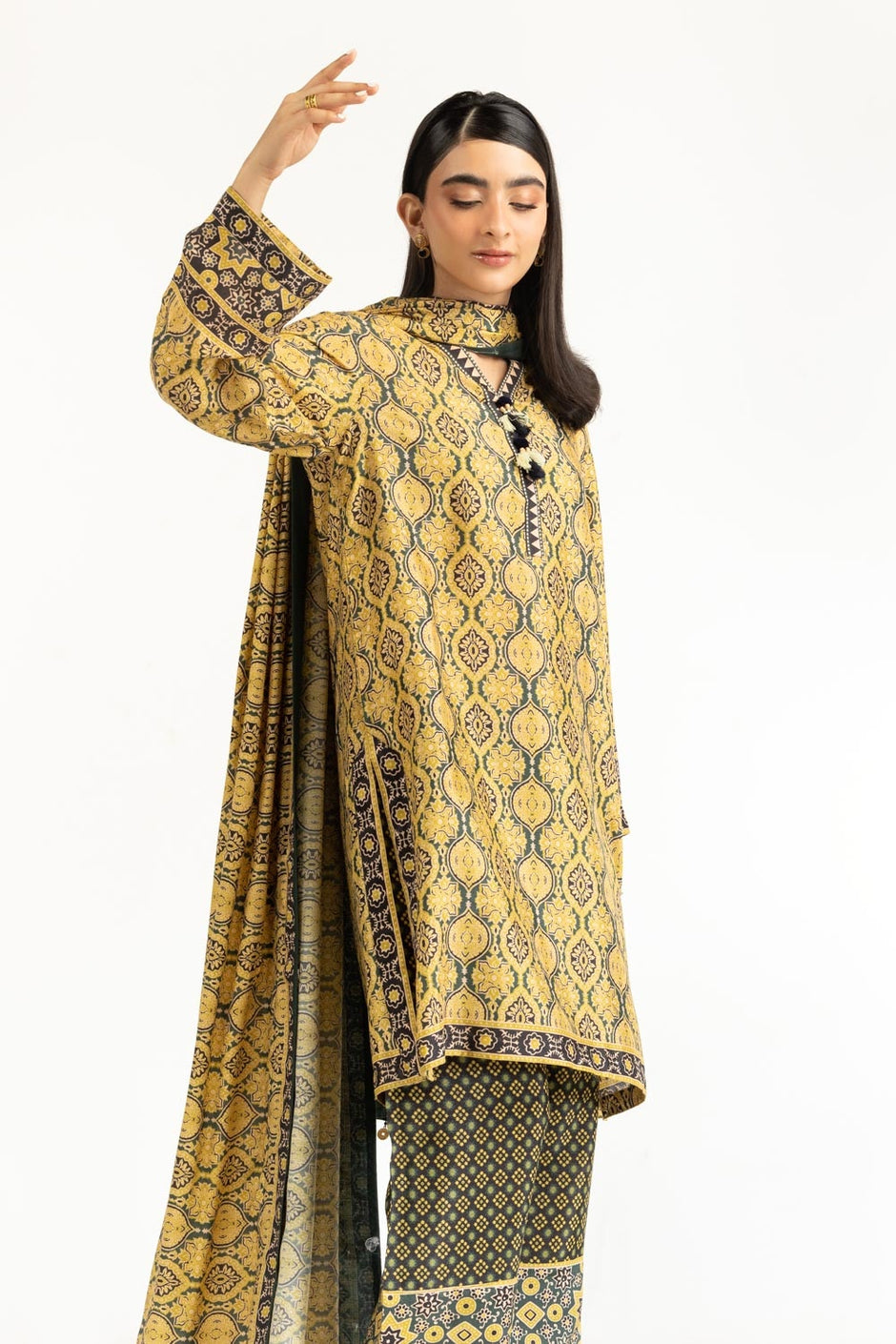 3PC raw-silk Printed Suit