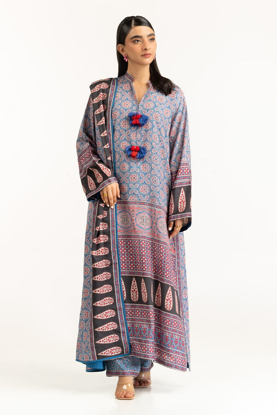 3PC raw-silk Printed Suit