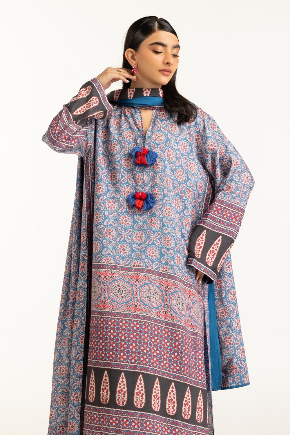 3PC raw-silk Printed Suit IUSTKSD-976
