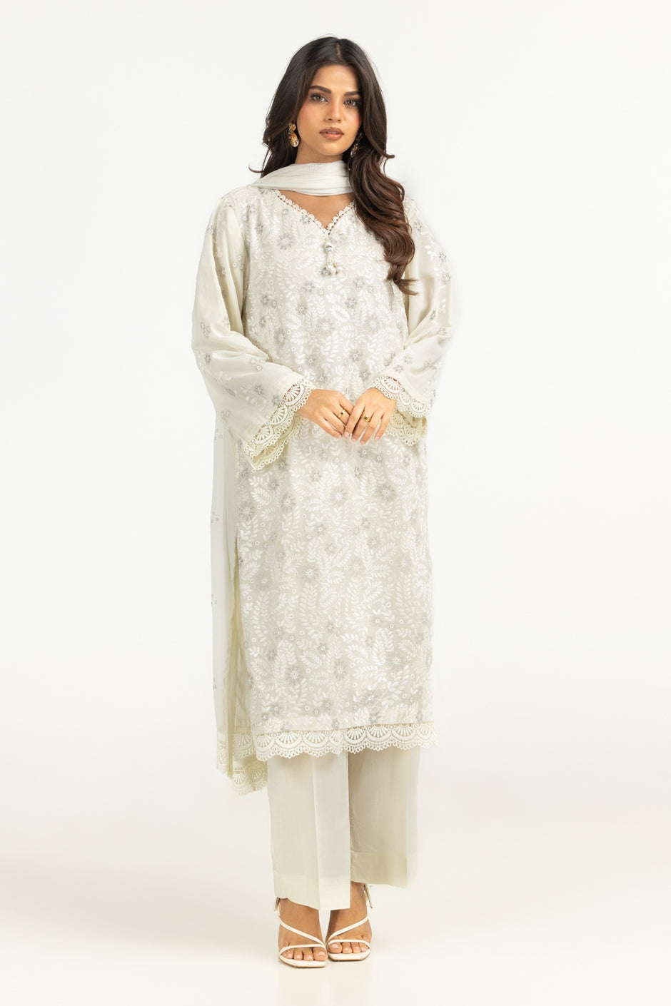 3PC Swiss Voile Embroidered Suit