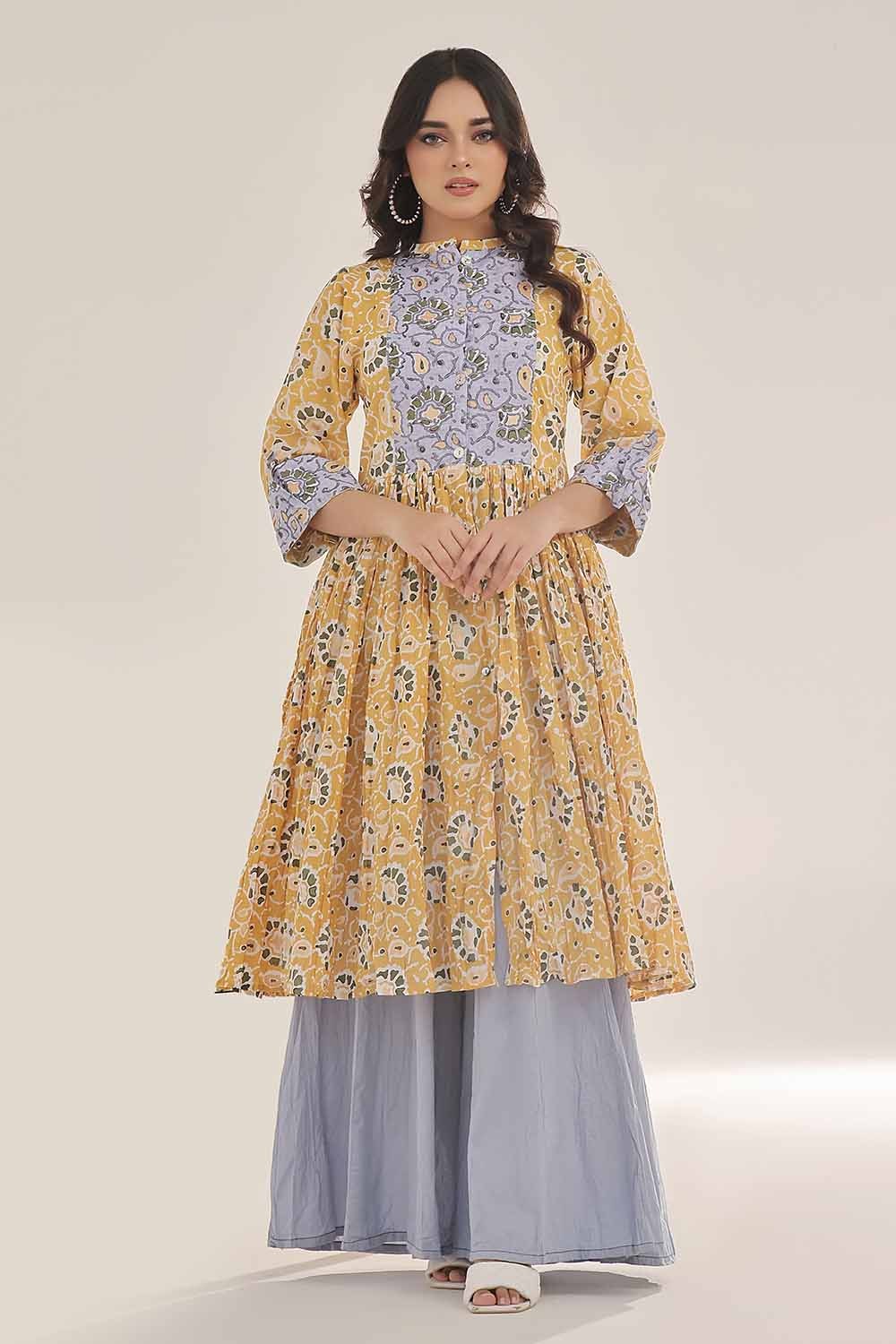 Unstitched Gold Printed Lawn Shirt SL-42035 B