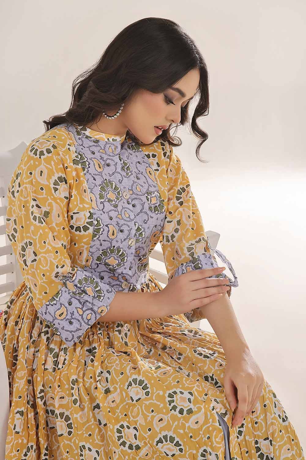 Unstitched Gold Printed Lawn Shirt SL-42035 B