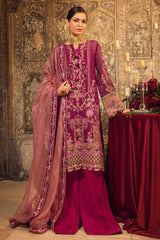 3 Piece Sequins Embroidered Khaddi Net Unstitched Suit with Lurex Organza Dupatta and  Sequins Embroidered Lace FE-32054