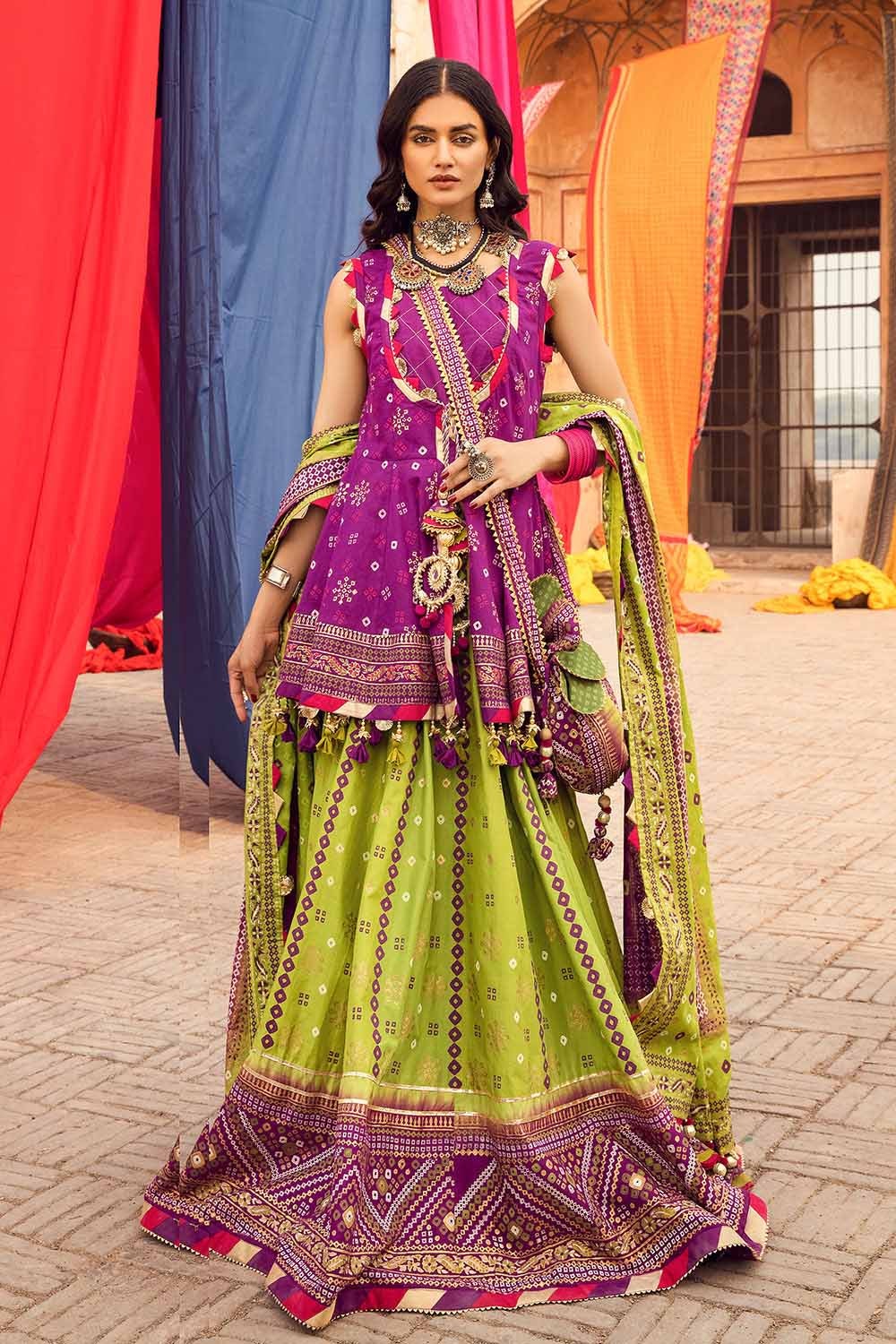 3 Piece Chunri Lawn Unstitched Gold Printed Lehenga
