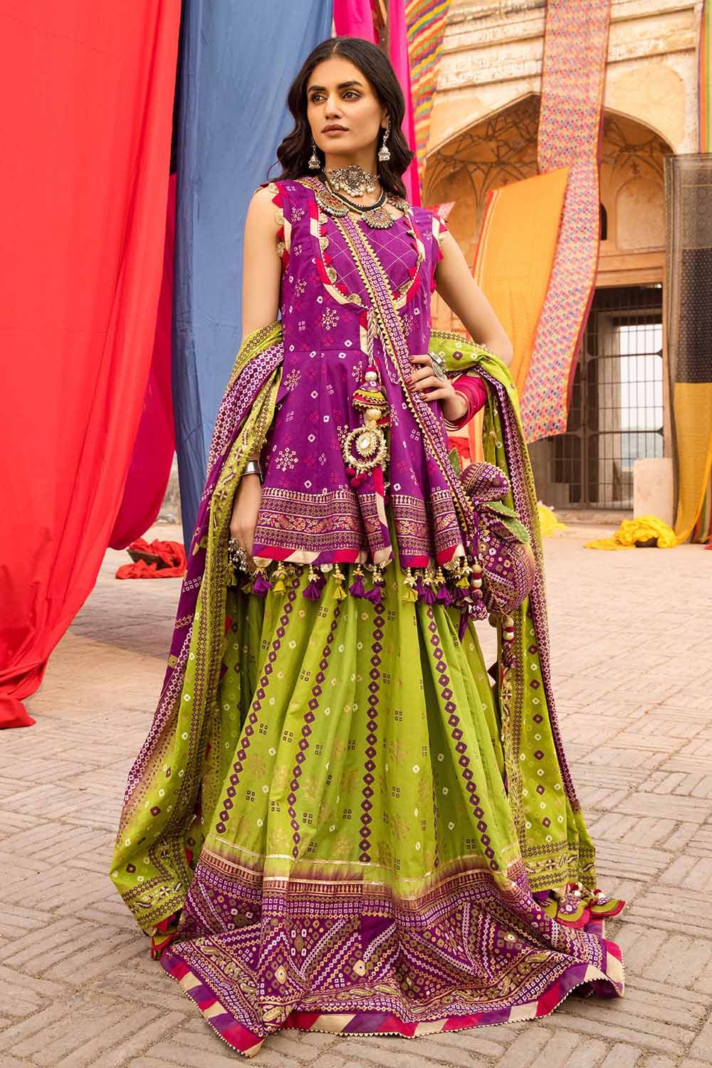 3 Piece Chunri Lawn Unstitched Gold Printed Lehenga