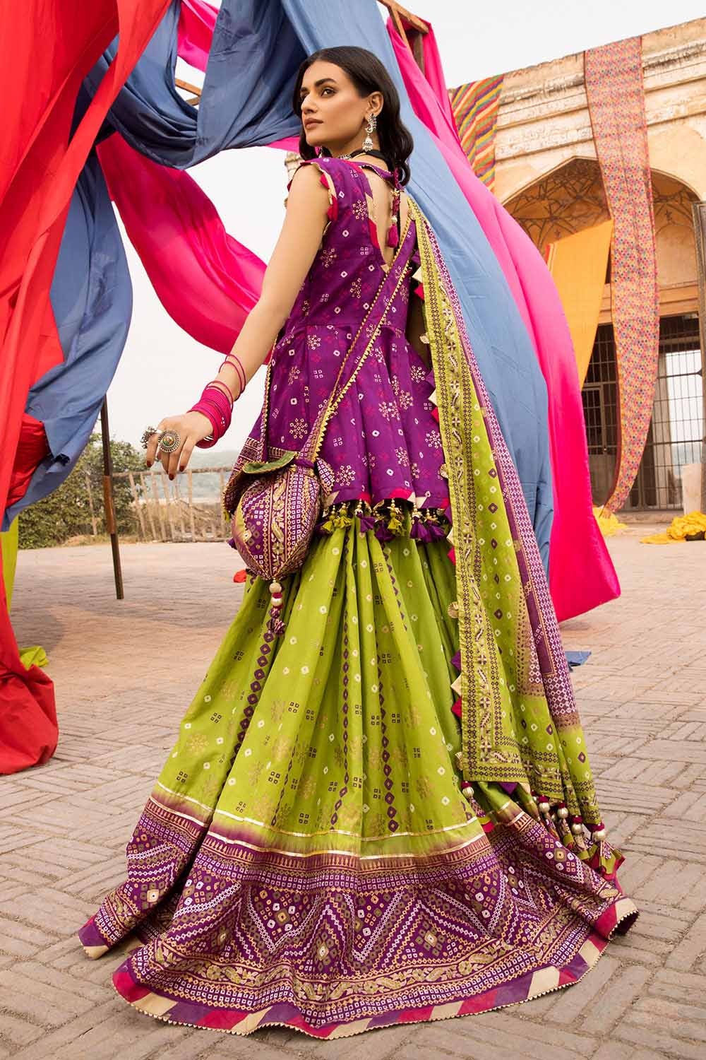 3 Piece Chunri Lawn Unstitched Gold Printed Lehenga