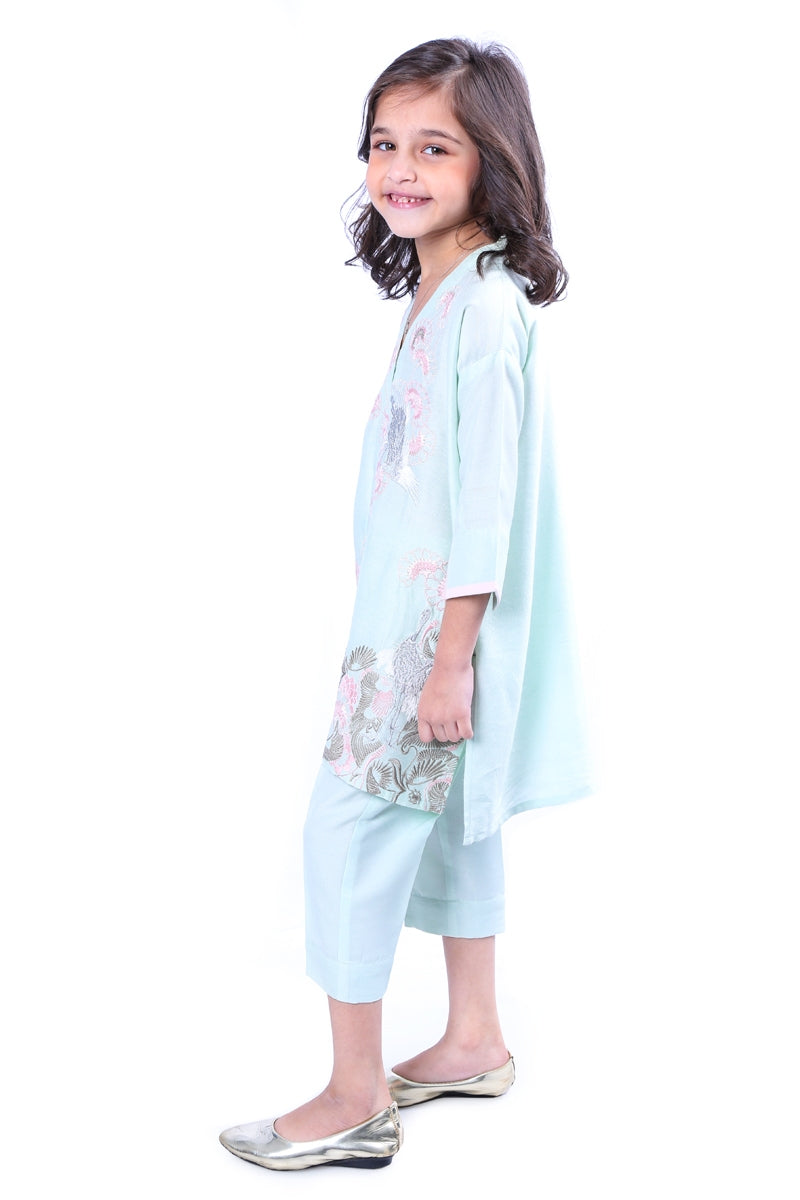 Green 2 Pc Khadi Net Suit GLAMOUR-18-22 KIDSs