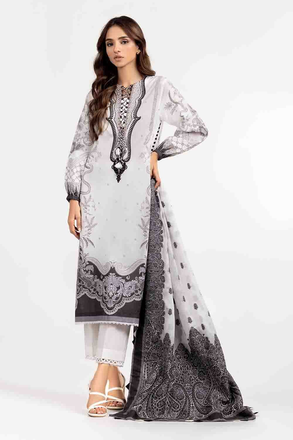 3 Piece Unstitched Embroirdered Lawn Suit with Jacquard Dupatta