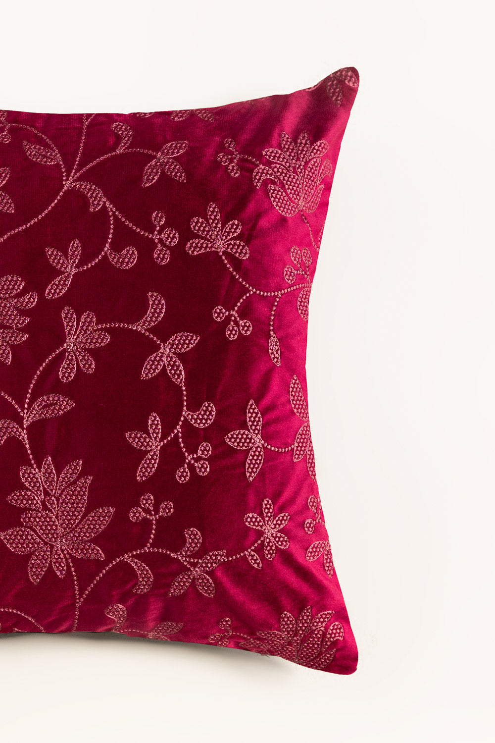 VEC-011 Pink Velvet Embroidered Cushion Cover