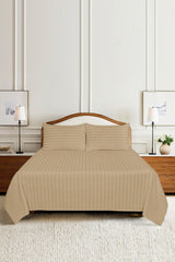 Almond Buff Luxury Stripe Bed Sheet Set