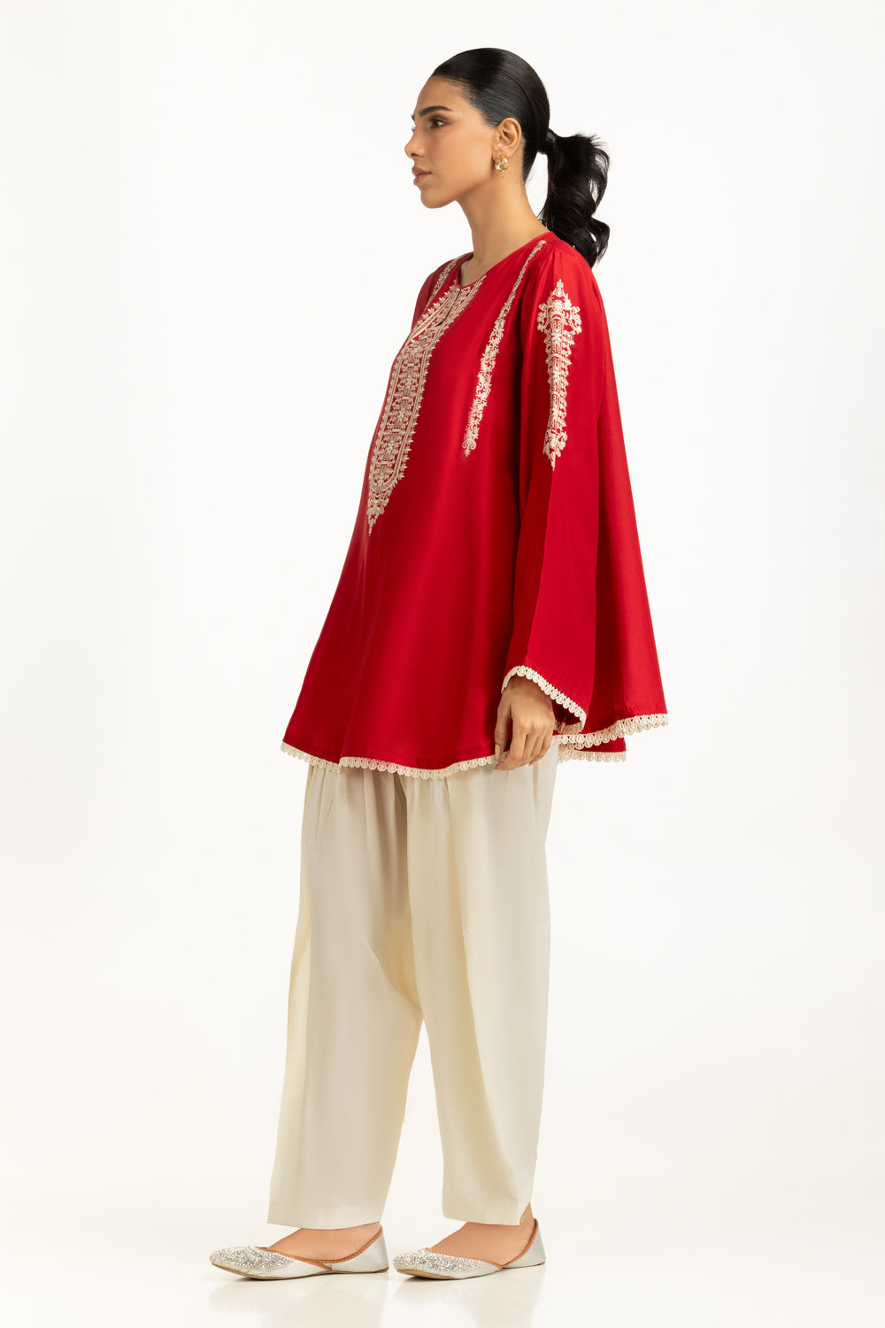 Arabic Linen Embroidered Shirt And Dyed Shalwar IUSTTS-1126
