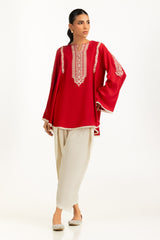 Arabic Linen Embroidered Shirt And Dyed Shalwar IUSTTS-1126