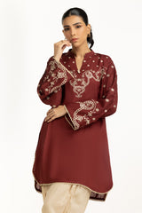 Arabic Linen Embroidered Shirt And Dyed Shalwar IUSTTS-1182