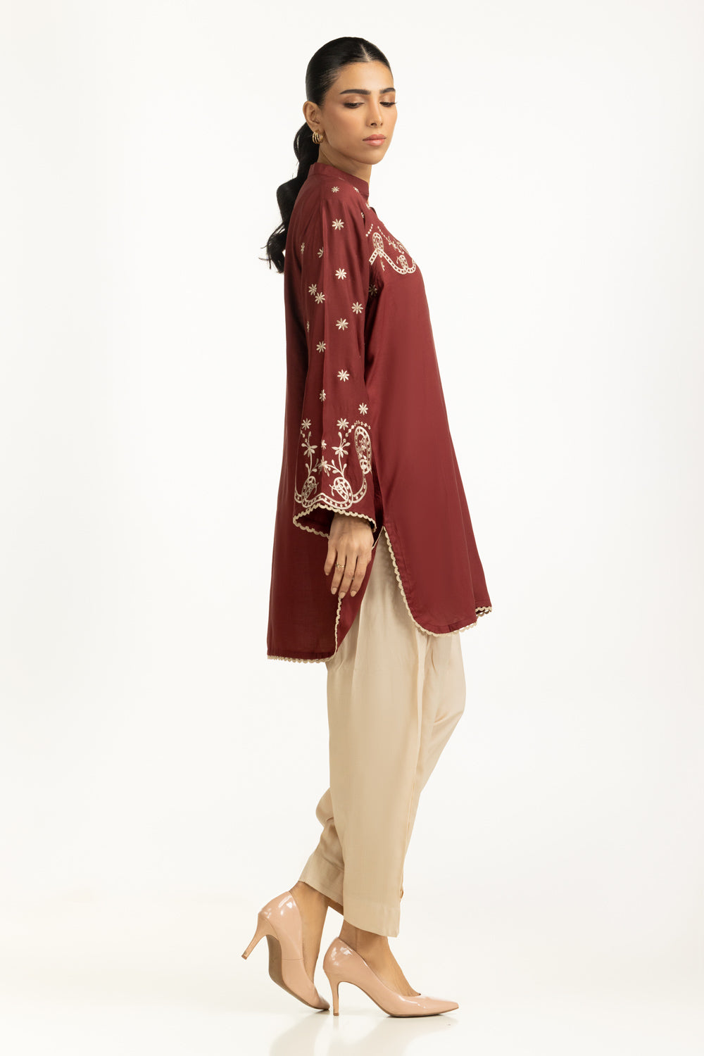 Arabic Linen Embroidered Shirt And Dyed Shalwar IUSTTS-1182