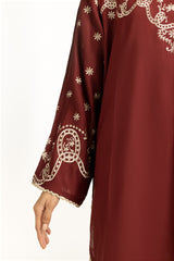 Arabic Linen Embroidered Shirt And Dyed Shalwar IUSTTS-1182