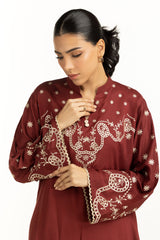 Arabic Linen Embroidered Shirt And Dyed Shalwar IUSTTS-1182
