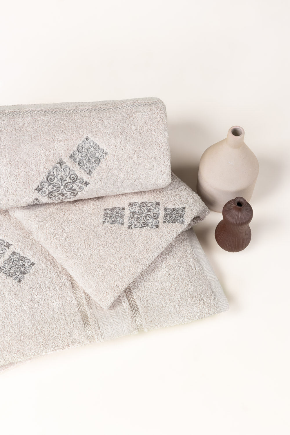 Ash Lilac Embroidered Towel