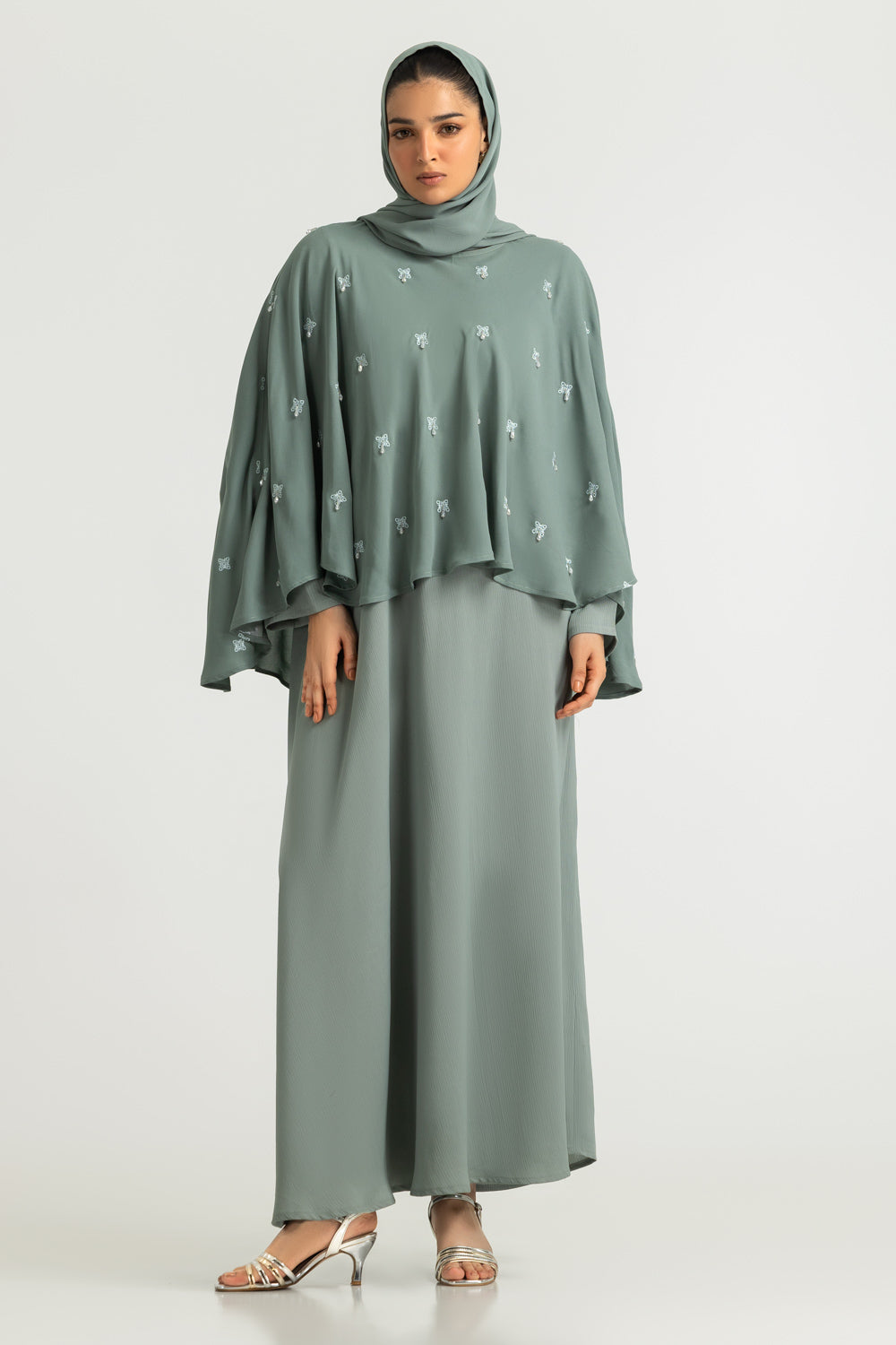 Blended Embroidered Abaya With Embroidered Scarf