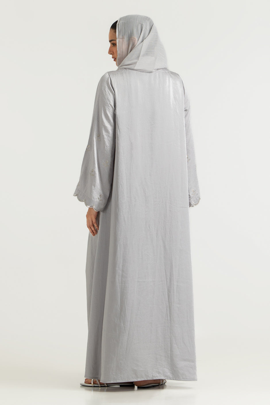 Blended Embroidered Crush Abaya With Zari Stripe Scarf