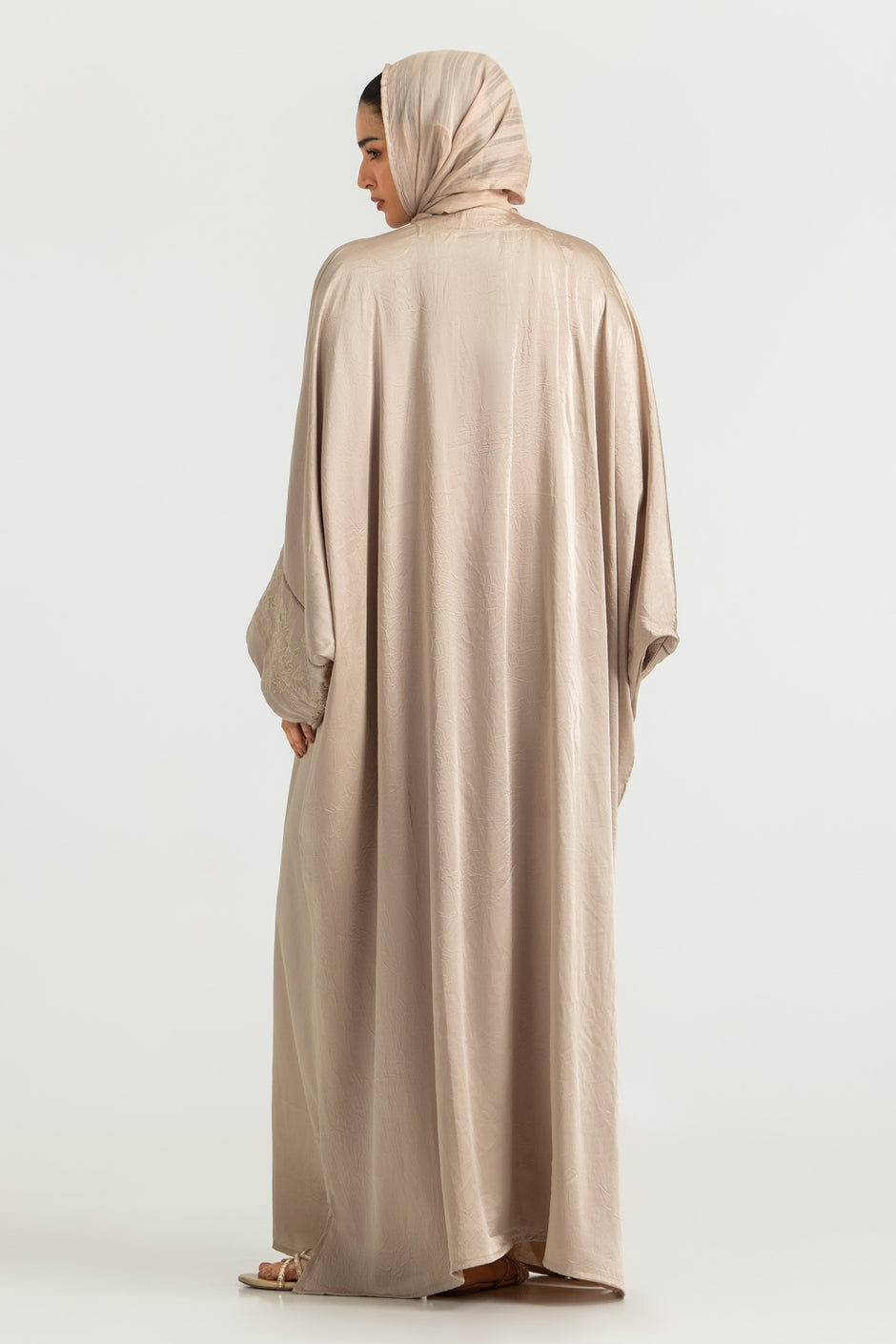 Blended Embroidered Crush Abaya With Zari Stripe Scarf
