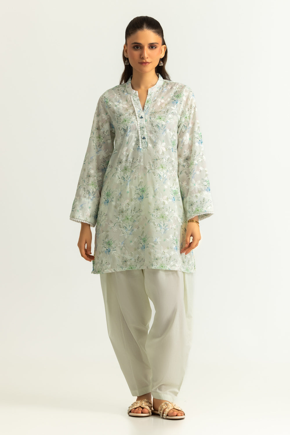 Blended Printed Shirt With Embroidered And Dyed Trouser