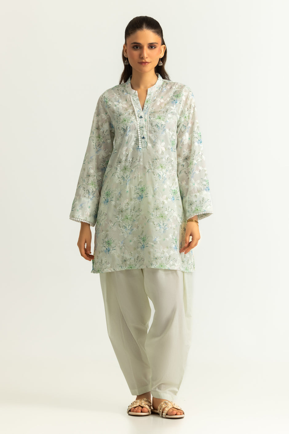 Blended Printed Shirt With Embroidered And Dyed Trouser