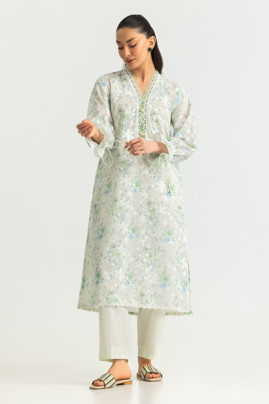 Blended Printed Shirt With Embroidered And Dyed Trouser