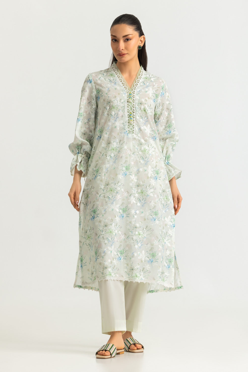 Blended Printed Shirt With Embroidered And Dyed Trouser