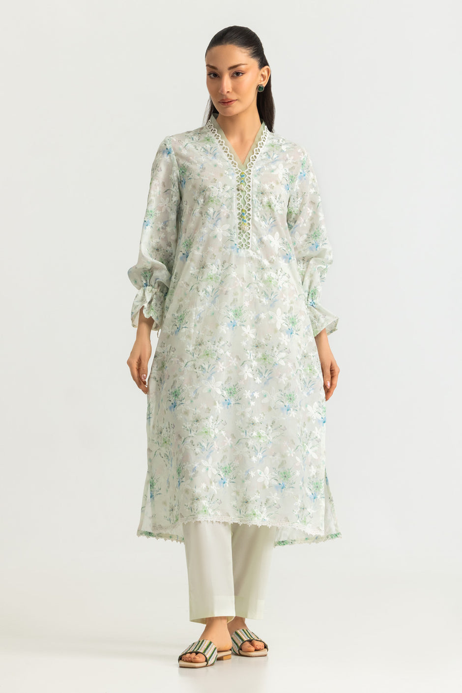 Blended Printed Shirt With Embroidered And Dyed Trouser