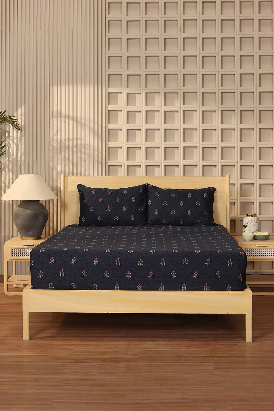 Blue Jewel Embroidered Bed Sheet Set