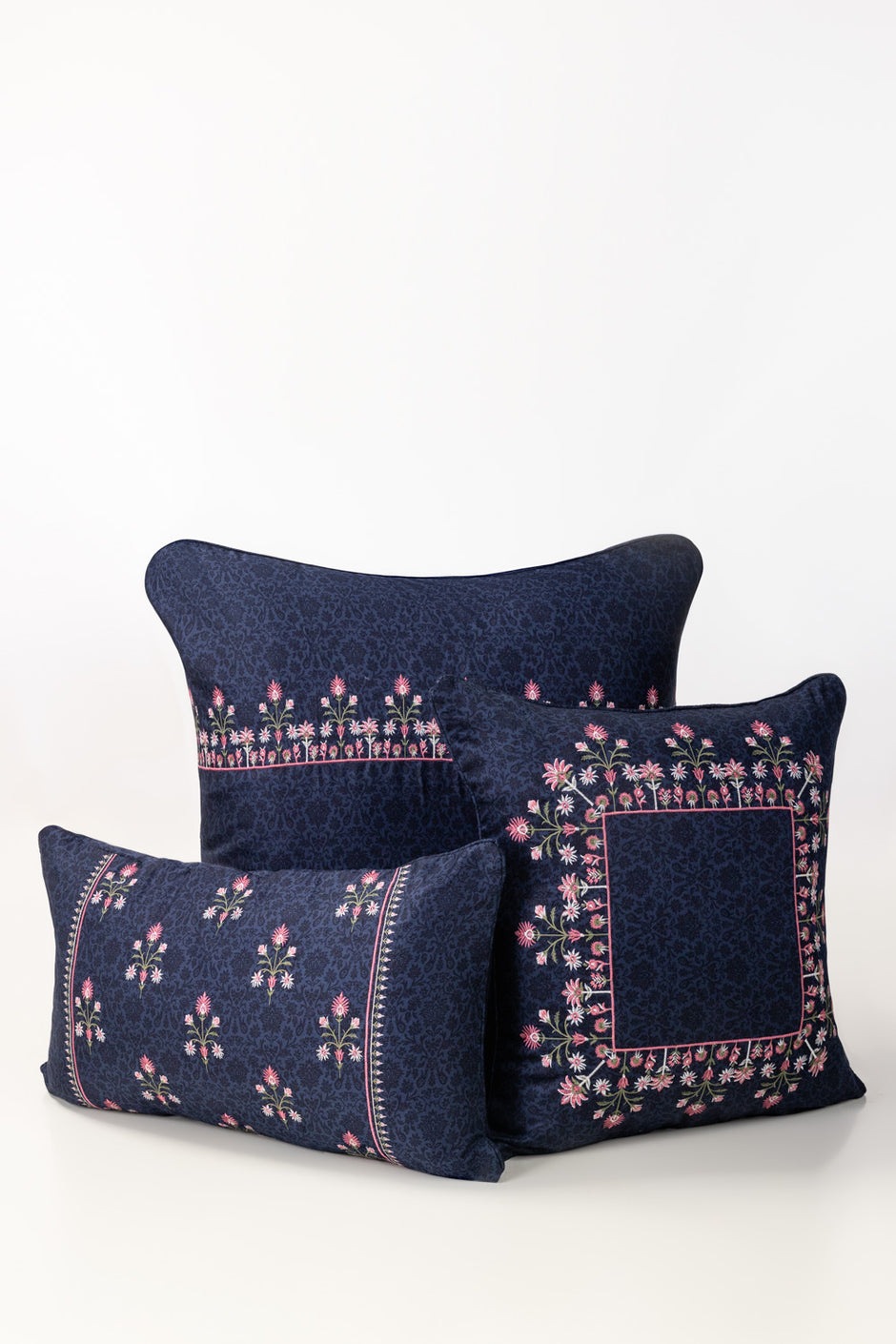 Blue Jewel Embroidered Square Cushion Cover