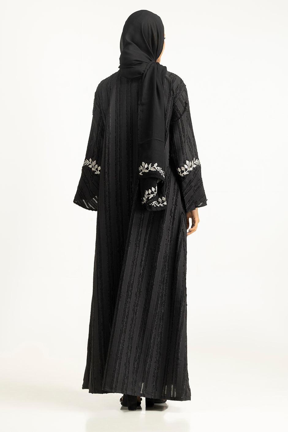 Brochia Georgette Embroidered Abaya With Embroidered Scarf