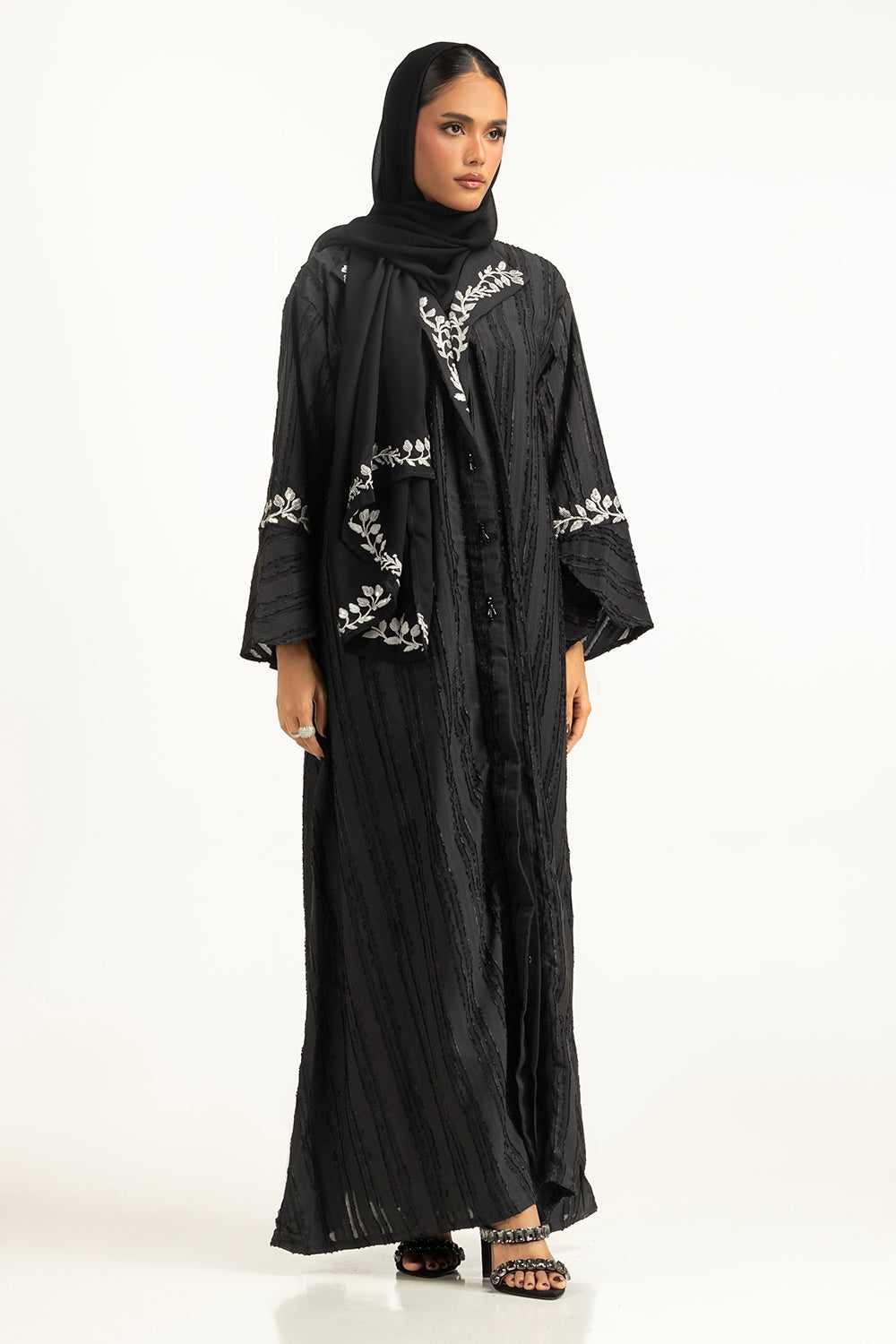 Brochia Georgette Embroidered Abaya With Embroidered Scarf IPAB-22160