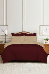 Burgundy Deep and Almond Buff Luxury Stripe Quilt Cover Set