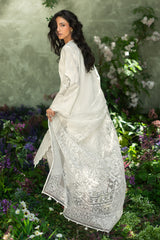 3 Piece Foam Printed Paper Cotton Suit with Inner and Embroidered Organza Details and Burnout Printed Poly Silk Dupatta