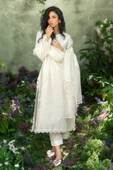 3 Piece Foam Printed Paper Cotton Suit with Inner and Embroidered Organza Details and Burnout Printed Poly Silk Dupatta